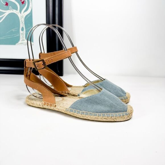 Soludos Women's Denim & Leather Ankle Strap Espadrille Sandals Size 5.5 - Picture 1 of 7